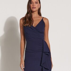 Showpo - DRAPED RUFFLE SPLIT DRESS IN NAVY
